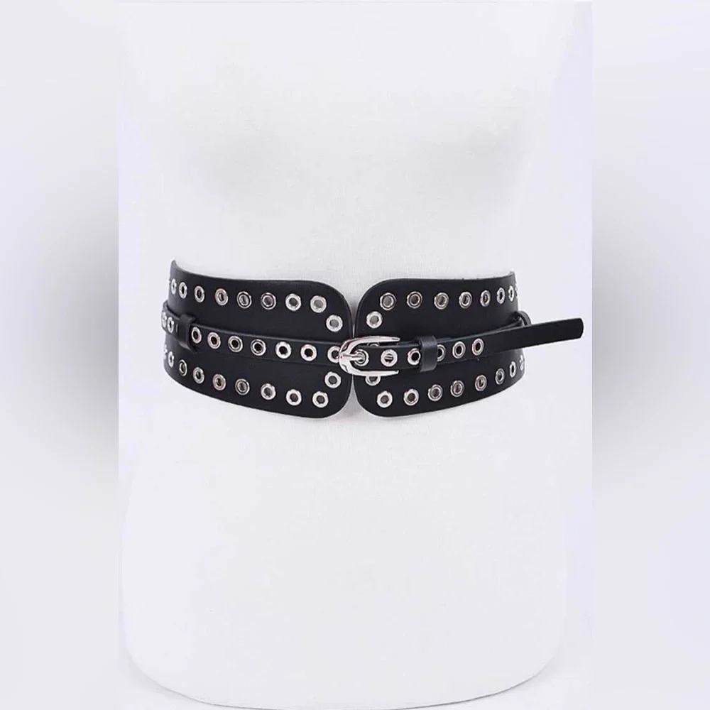 Black Grommet Vegan Leather Statement Belt